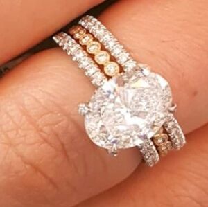 3ct Oval Engagement Ring Wedding Band 2pcs set